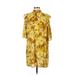 HappyxNature Casual Dress - Shift Mock 3/4 sleeves: Yellow Floral Dresses - Women's Size Small