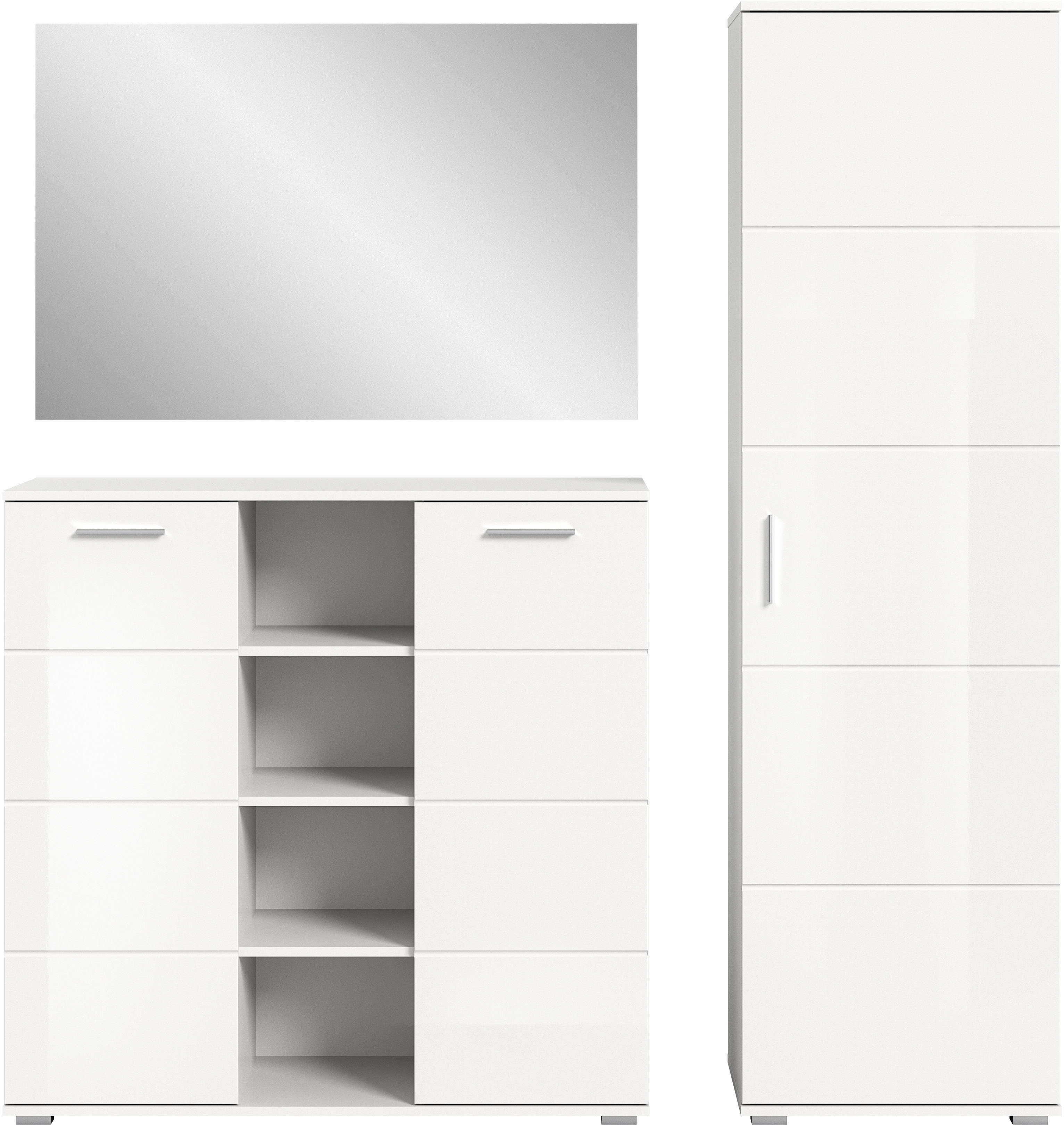 Garderoben-Set INOSIGN "Valge, Breite 180 cm inkl. 15cm Typenabstand, 3-tlg. Set, best. aus:", weiß, B:180cm H:191cm T:37cm, Holzwerkstoff, Kastenmöbel-Sets, Highboard, Garderobenspiegel und Garderobenschrank