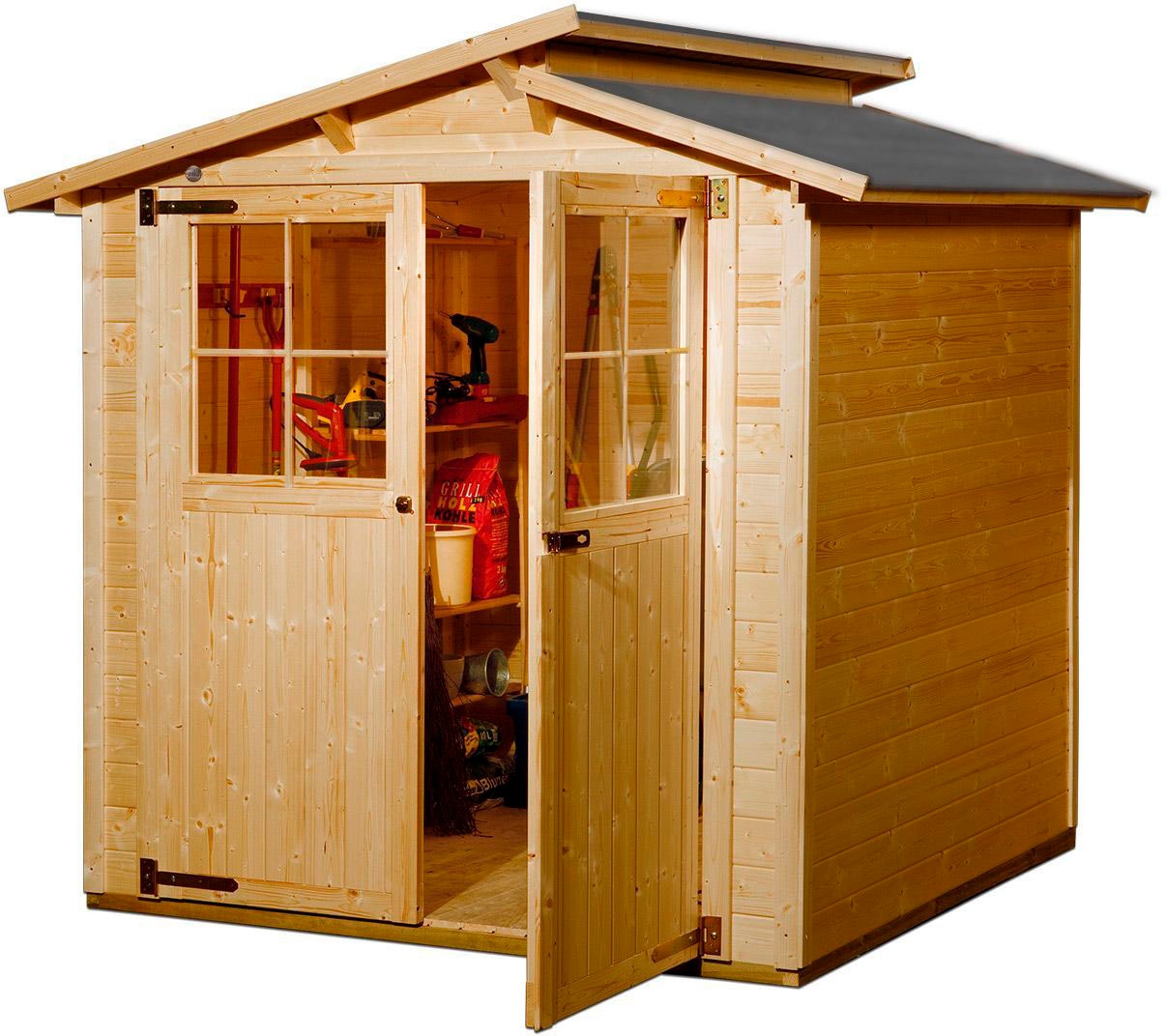 Gartenhaus WEKA "323 Gr.1, lasiert, 19 mm", braun (eiche hell lasiert), Fußboden im Gartenhaus, ohne Rück- und Seitenwand, ohne Dacheindeckung, Massivholz, Gartenhäuser, Gartenhaus