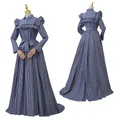 Robe de Bal Victorienne à Essence Austen Bleu et Blanc Vintage Taille Haute Tea Party Costumes