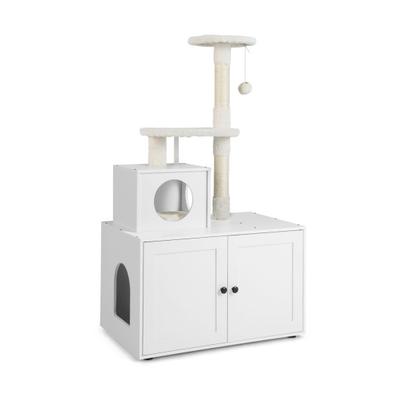 Costway Cat Tree with Litter Box Enclosure with Cat Condo-White