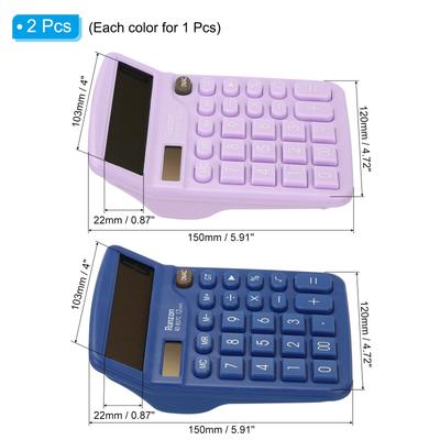 Desk Calculator, 2pcs 12 Digits Electronic Calculator Solar Battery, Purple Blue - Purple, Blue