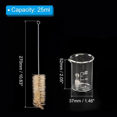 25ml Low Form Glass Beaker with Brush, 3.3 Glass Graduated Measuring Cups - Transparent