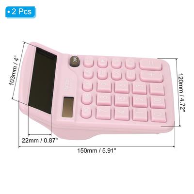 Desk Calculator, 2pcs 12 Digits Electronic Calculator Solar Battery, Pink