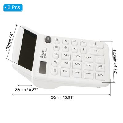 Desk Calculator, 2pcs 12 Digits Electronic Calculator Solar Battery, White