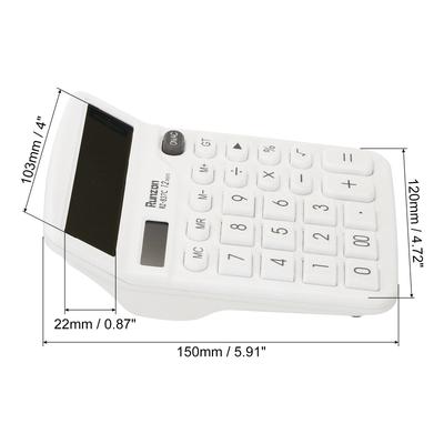 Desk Calculator, 12 Digits Electronic Calculator Solar Battery, White