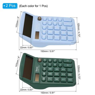 Desk Calculator, 2pcs 12 Digits Electronic Calculator Solar Battery, Blue Green - Blue, Green