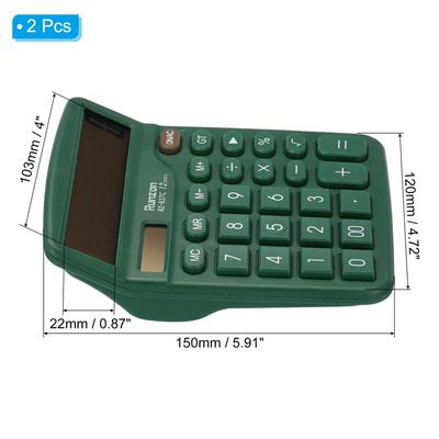 Desk Calculator, 2pcs 12 Digits Electronic Calculator Solar Battery, Green