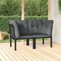 Lot de 2 Chaises d'angle de jardin Fauteuils de Jardin avec coussins noir/gris 33112 - Noir