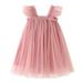 Funicet Baby Girls Summer Dresses Square-Neck Cap Sleeve Solid Dresses Mesh Gauze Dresses Casual Pleated Daily Dresses