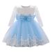 Girls Fashion Dresses Ruffle Long Sleeve Lace Bowknot Flower Pageant Party Wedding Princess Dresses For Girls