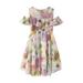 Girls Dresses Summer Casual Summer Scoop Neck Short Sleeve Flowy Floral Print Plain Sundress Sun Dress