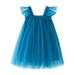 Funicet Baby Girls Summer Dresses Square-Neck Cap Sleeve Solid Dresses Mesh Gauze Dresses Casual Pleated Daily Dresses