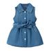 Girls Dresses Summer Summer Sleeveless Solid Denim Sundress Princess Vest And Belt Formal Dress