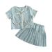 B91xZ Baby Outfits for Girls Toddler Girl Summer And Autumn Outfits Short Sleeve Light Blue False Pocket School Girl Outfit Blue Sizes 5 Years
