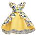 Savings Clearance 2024! Funicet Toddler Girls Summer Dresses Cap Sleeve V-Neck Printed Dresses with Bowknot Birthday Party Long Dresses