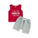 wybzd Toddler Boys Summer Outfit Sets Red Sleeveless Letter Print Vest + Gray Drawstring Shorts Red 12-18 Months