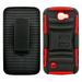 For LG K4 / Spree / VS425 / Optimus Zone 3 Belt Case Shockproof Heavy Duty Rugged Holster Locking Swivel Belt Clip Full Body Case Cover Shell & Kickstand Combo Red