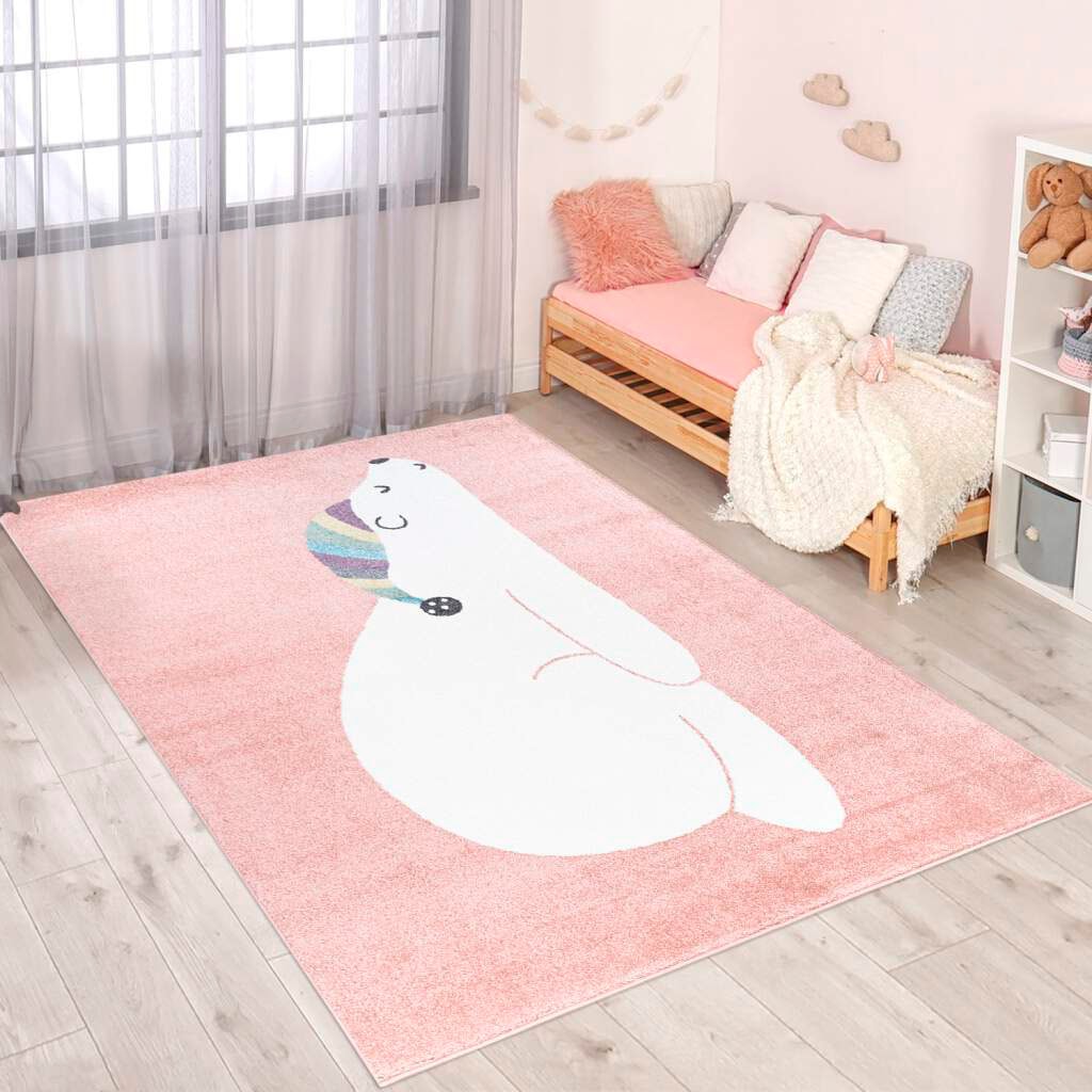 Kinderteppich CARPET CITY "ANIME921", rosa, B:190cm H:11mm L:280cm, Polypropylen (PP), Teppiche, Kinderteppich, Kinderzimmer Teppich Modern mit Mond, Blumen, Wolken, Creme, Multi