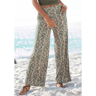Jerseyhose BUFFALO, Damen, Gr. 36, N-Gr, bunt (khaki, sand bedruckt), Jersey, Obermaterial: 100% Viskose, bedruckt, modisch, figurumspielend lang, Hosen, mit Alloverdruck in Paperbag-Optik, Wide-Leg, Topseller Image