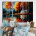 Red Barrel Studio® Red & Orange Lake House w/ Birch Trees - 3 Piece Print on Canvas Metal in White | 32 H x 48 W x 1 D in | Wayfair