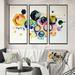 Ivy Bronx Hexagon & Circular Abstract II - 3 Piece Print Metal in Blue/Pink/Yellow | 32 H x 48 W x 1 D in | Wayfair