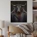 Trinx Bull w/ A Stylish Brown Leather Jacket II - Unframed Print on Wood Metal in Black/Brown | 32 H x 16 W x 1 D in | Wayfair