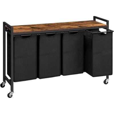 Wäschekorb, Wäschesammler mit Ablage, Wäschebox, Wäschewagen mit Rollen, 4 x 39,8 l, Wäschesack aus Image
