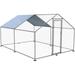 Petony Chicken Coop Outdoor Walk-in Poultry Cage Large Metal Pen Hen Run House Spire Shaped Cage Silvery