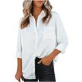 WQJNWEQ Clearance Womens Summer Tops Loose Fit Loose Casual Long Sleeve Solid Turn Down Collar Casual Blouse T-Shirt