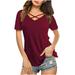 WQJNWEQ Clearance Womens Summer Tops Loose Fit Casual Short Sleeve Flared Sleeves V-Neck Solid Loose T-Shirt Blouse