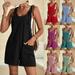 QWANG 2023 New Women Solid Rompers Deep V Neck Sleeveless Short Jumpsuits for Female