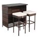 Tcbosik Patio Bar Set Wicker Outdoor Table and 2 Stools 3 Piece Patio Furniture with Storage for Poolside Backyard Garden Porches (Brown)