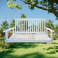 2-Seat Porch Swing Wooden Patio Swing Chair Bench with Hanging Chains Front Porch Swing with Armrests for Garden Poolside Backyard Garden Porch Sunroom Easy to Assemble White