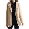 YFPWM Blazer Jackets for Women Fall Casual Vintage Slim Jacket Biker Motorcycle Jackets Business Pocket Button Long Sleeve Cardigan Top Jacket Coat Khaki XXL