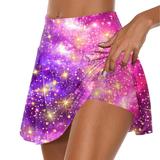 Womens Flowy Athletic Shorts 2 in 1 Casual High Waist Gym Yoga Shorts Tie-Dye/Stars/Polka Dot Print Tennis Skirts Pleated Skirt Shorts(L Hot Pink)