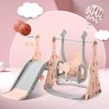 Slide Set for Children 4-in-1 Kids' Playset Toddler Climber and Swing Set Playground Play Set with Removable Basketball Hoop,Long Slide and Ball,Climb Stairs,Indoors & Outdoor Safe Play Equipment Pink