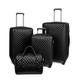 feilario Plaid PU Leather Softshell Luggage Set,4-Piece Expandable Suitcases with Spinner Wheels,Includes Large Travel Bag, 20-Inch Carry-On, Black, 4-Piece Set(14in/20in/24in/28in)