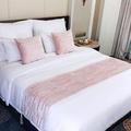 Pink Bed Scarf with Multicolor Diamond Pattern & Tassel Bed Runner Cover Velvet Bed End Mat Bedspread Protection Bedding Throw for Hotel Bedroom, 45 x 240cm