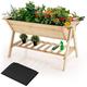 COSTWAY 2 Tier Raised Garden Bed, Wooden Elevated Planter Box with Black Liner, Storage Shelf & Drain Holes, Flowers Planting Stand Trough Container for Backyard Balcony Garden, 149 x 78 x 82cm