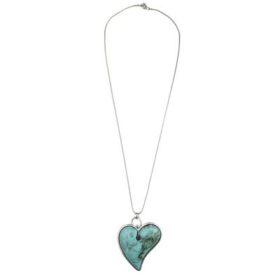 Lange Kette "Herz", Damen, Gr. one size, PTFE-Kunststoff, blau (türkis), COLLEZIONE ALESSANDRO, Basic, Halsketten, mit Herzanhänger Image