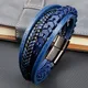 Bracelets en cuir bleu pour hommes corde tressée 4 couches en acier inoxydable Style Punk