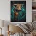 Trinx Fancy Bitcoin Bull w/ Bitcoin Chain I - Unframed Print on Wood Metal in Blue/Brown/Green | 32 H x 16 W x 1 D in | Wayfair