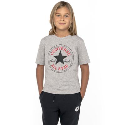 Kurzarmshirt CONVERSE "für Kinder", Kinder, Gr. 134/140, grau (dunkelgrau heat), Stoff, Obermaterial: 60% Baumwolle, 40% Polyester, bedruckt, unifarben, sportlich, Rundhals, Kurzarm eingesetzt abgesteppt, Shirts, für Kinder Image