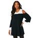 Plus Size Women's Colorblock Cold-Shoulder Tunic by Roaman's in Black And White (Size 14/16)