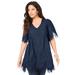 Plus Size Women's Lace-Trim Poplin Top. by Roaman's in Navy (Size 22 W)