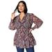 Plus Size Women's Smocked Georgette Tunic by June+Vie in Multi Paisley Medallion (Size 26/28)