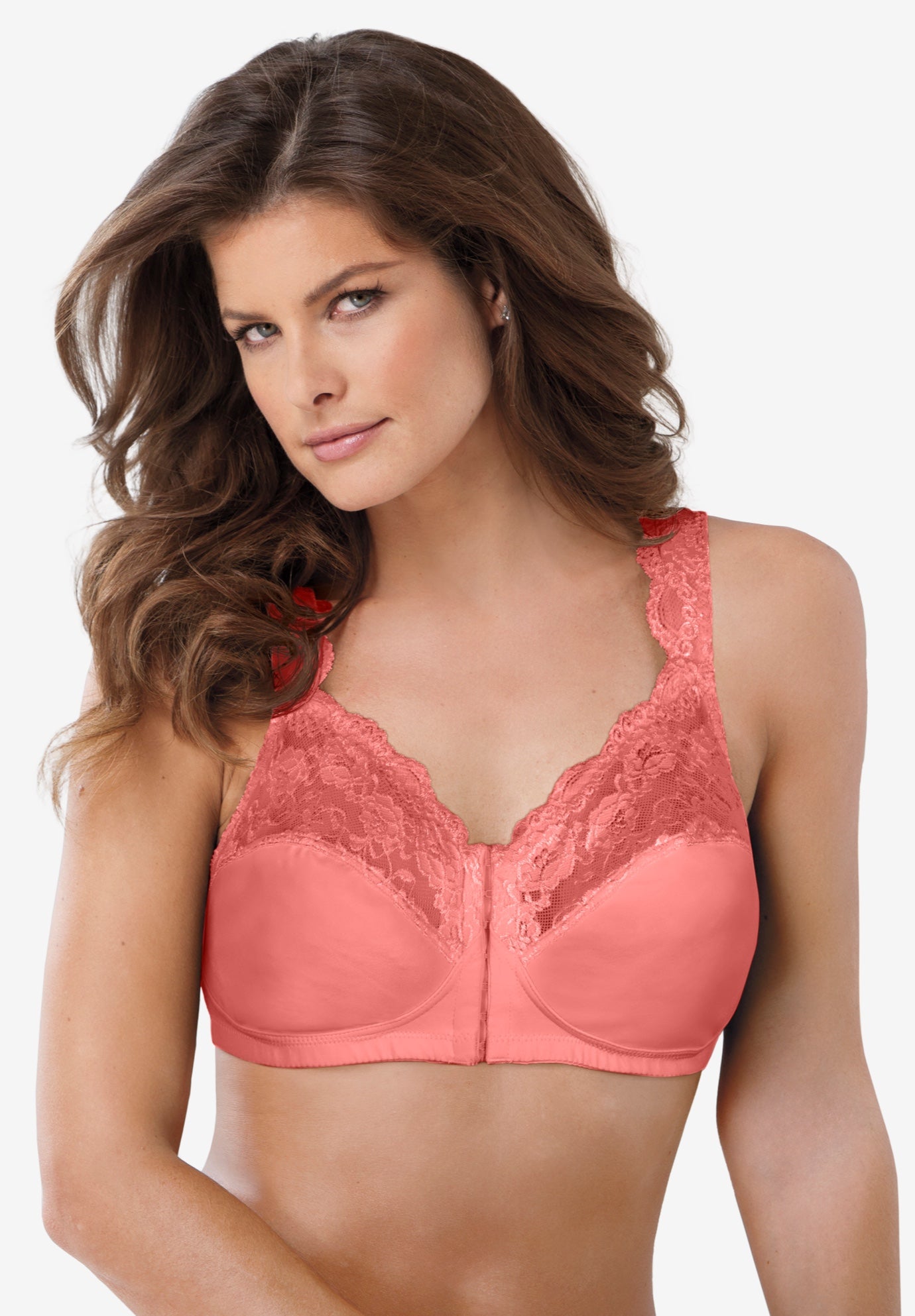 Plus Size Women's Front Close Wireless Gel Strap Bra by Comfort Choice in Sweet Coral (Size 38 DDD)