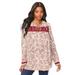 Plus Size Women's Printed Button-Down Top by Roaman's in Ivory Etched Flower (Size 18 W)