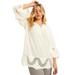 Plus Size Women's Open-Crochet Blouse by June+Vie in Ivory Geo Lace (Size 22/24)